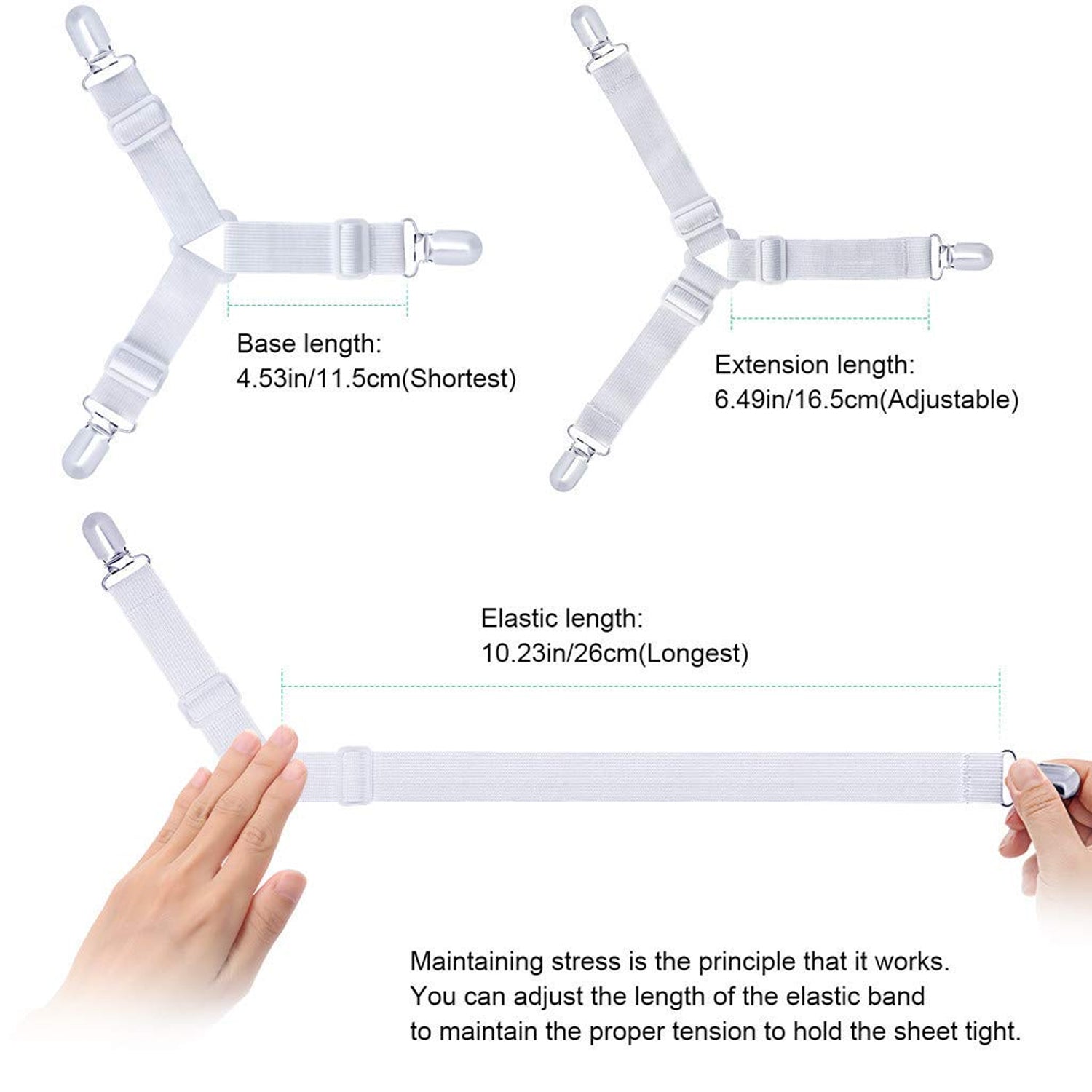 Adjustable Triangle Elastic Suspenders Gripper Holder Straps Clip for Bed Sheets (4 Pc) Adjustable Triangle Elastic Suspenders Gripper Holder Straps Clip for Bed Sheets (4 Pc)